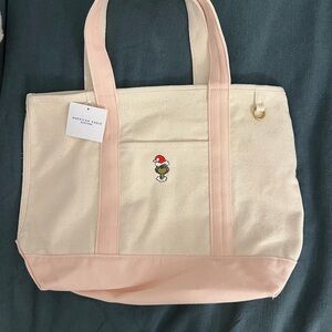 American Eagle Outfitters Cream & Pink Canvas Tote Bag